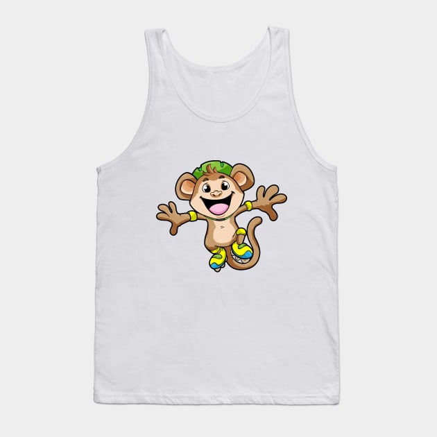 Monkey as Inline Skater with Inline Skates and Helmet Tank Top by Markus Schnabel